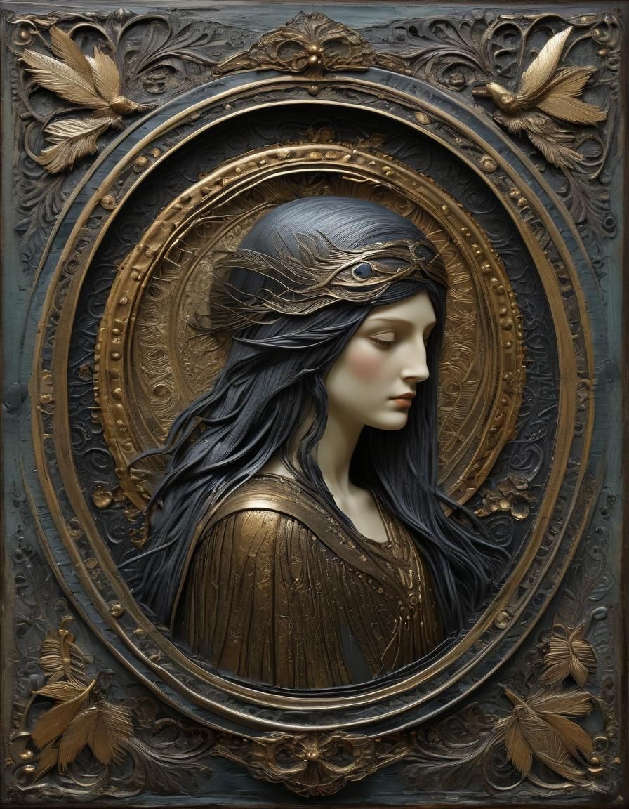 Ornate Crone Icon with Embossed Texture