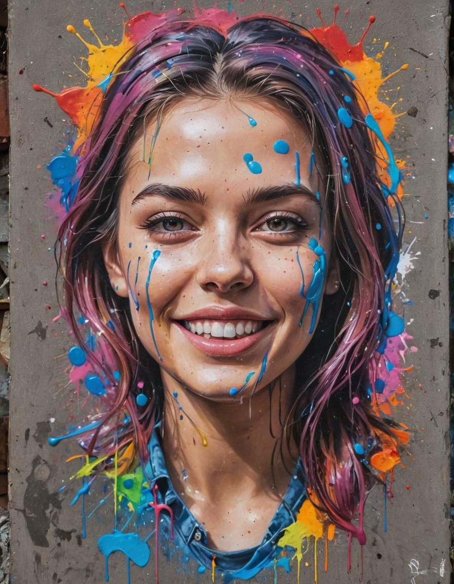 Colorful Graffiti Art Portrait of a Happy Girl