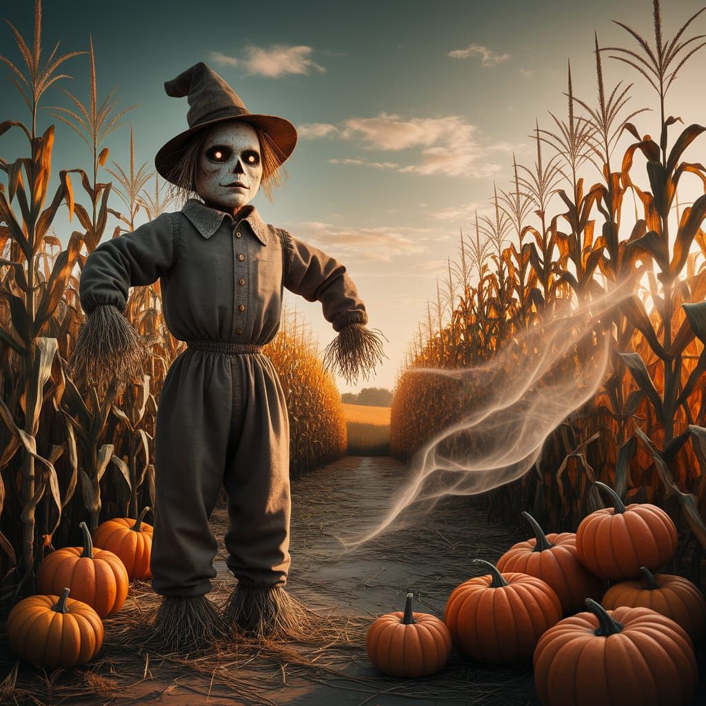 Spectral Scarecrow in Autumn Corn Maze