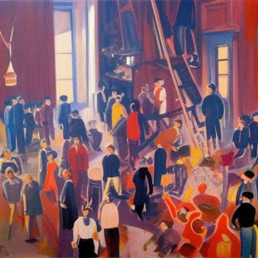 Bohemian Gathering in Greenwich Village, Expressionist Oil