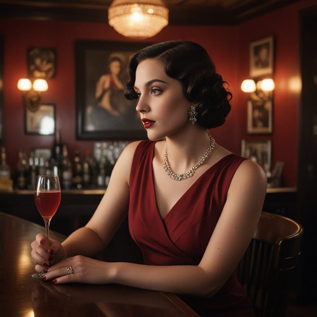 1920s Speakeasy: Sensual Woman in Red Dress