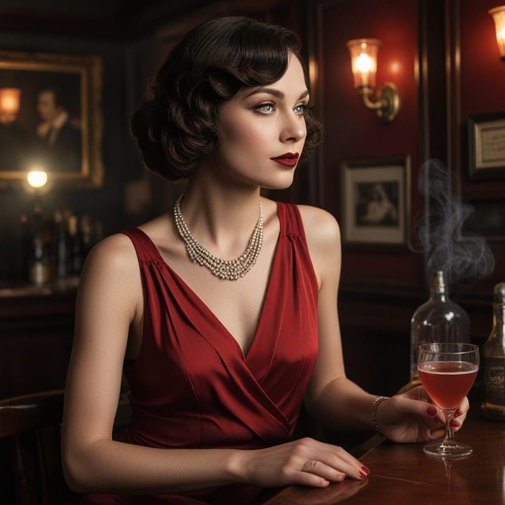 1920s Speakeasy: Sensual Woman in Red Dress