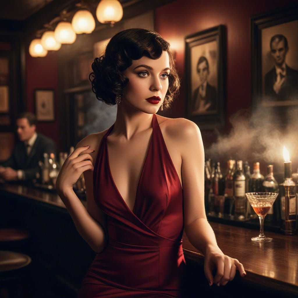 1920s Speakeasy: Sensual Woman in Red Dress