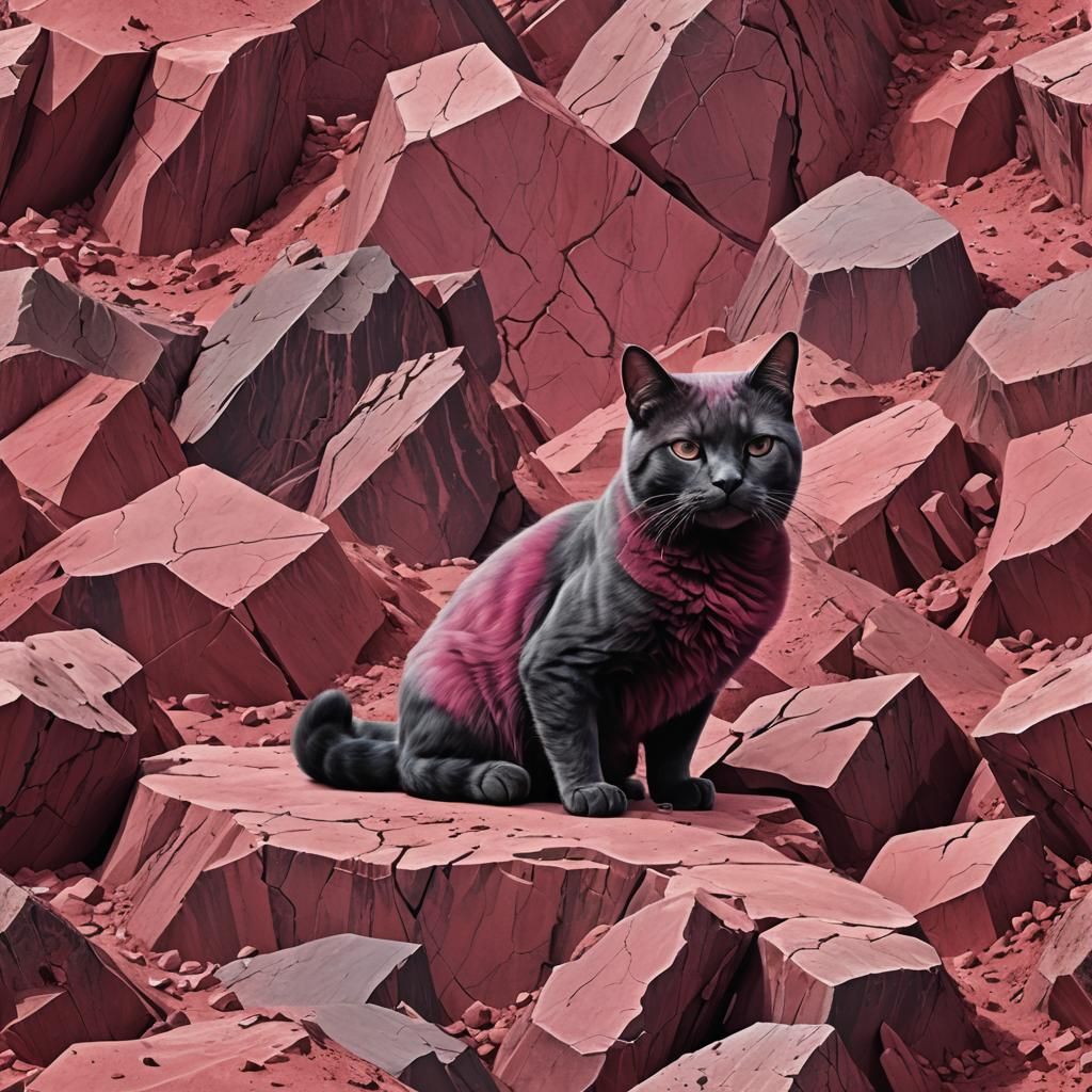 Rhodonite Cat: Detailed Matte Painting
