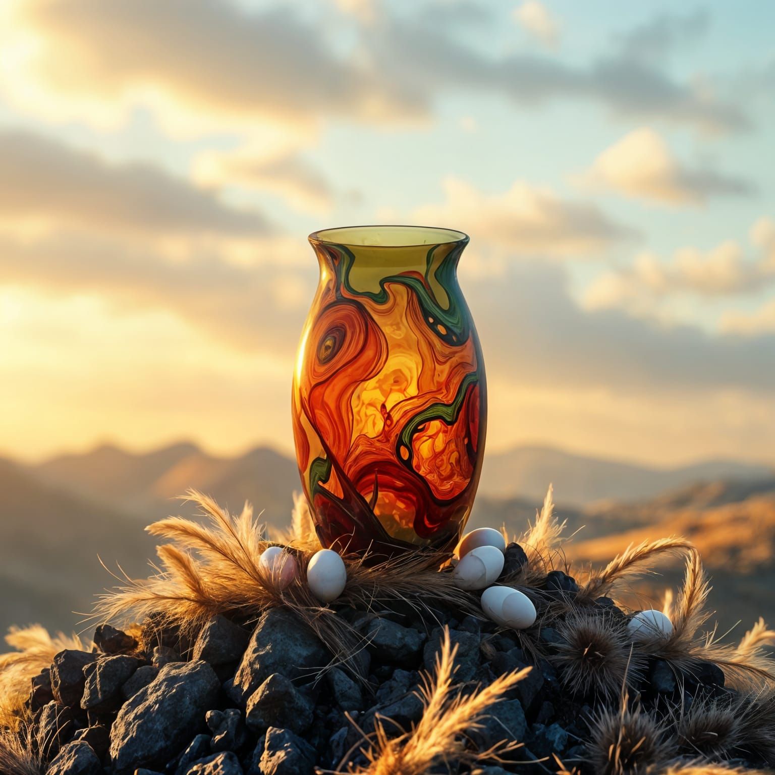 Vibrant Easter Vase in Lava-Like Glass, Captured in Cinemati...