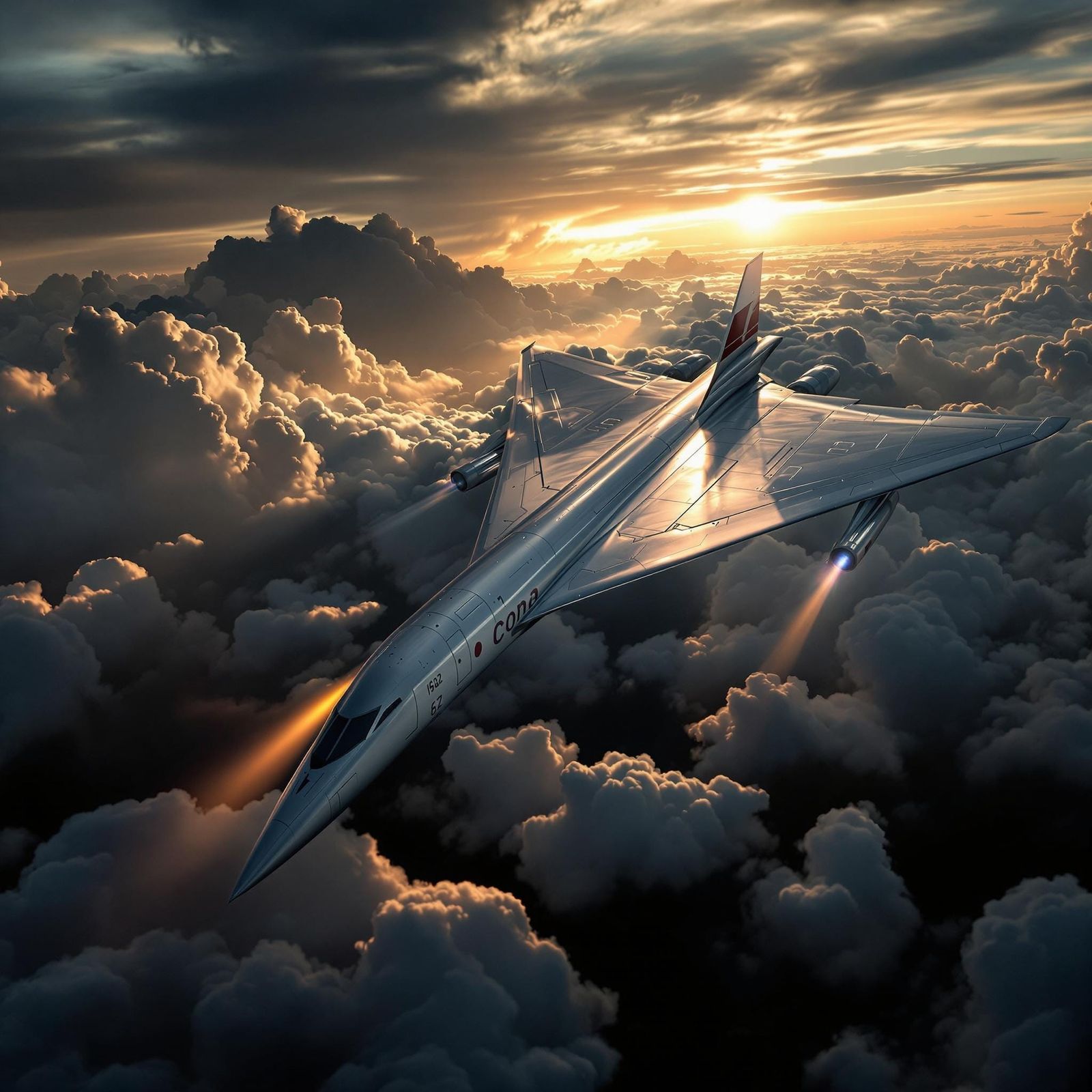 Majestic Concorde Jet Soaring in Dramatic Sky