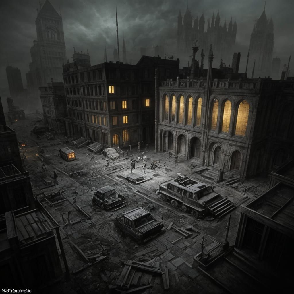 Dystopian Apocalypse Cityscape in Post-Apocalyptic Style