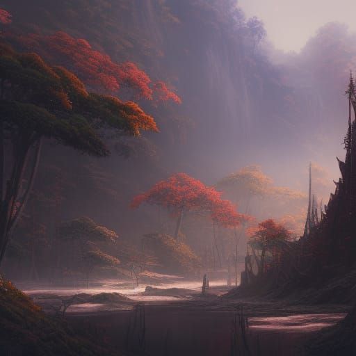Furuōgi: Detailed Matte Painting in Deep Color
