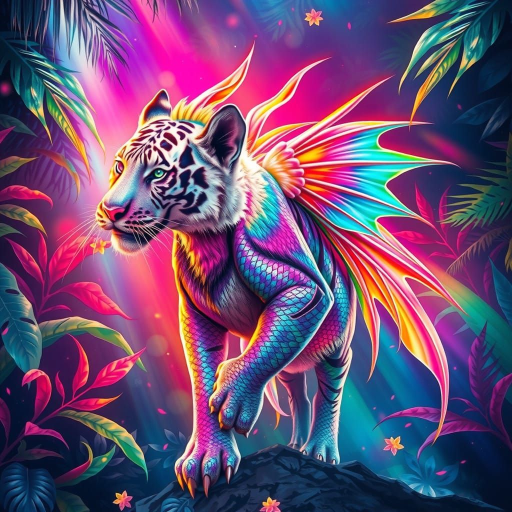 Majestic Fairy Dragon Tiger in a Vibrant Jungle Paradise