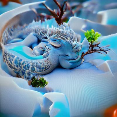Sleeping Ice Dragon with Bonsai Tree: 8K Art