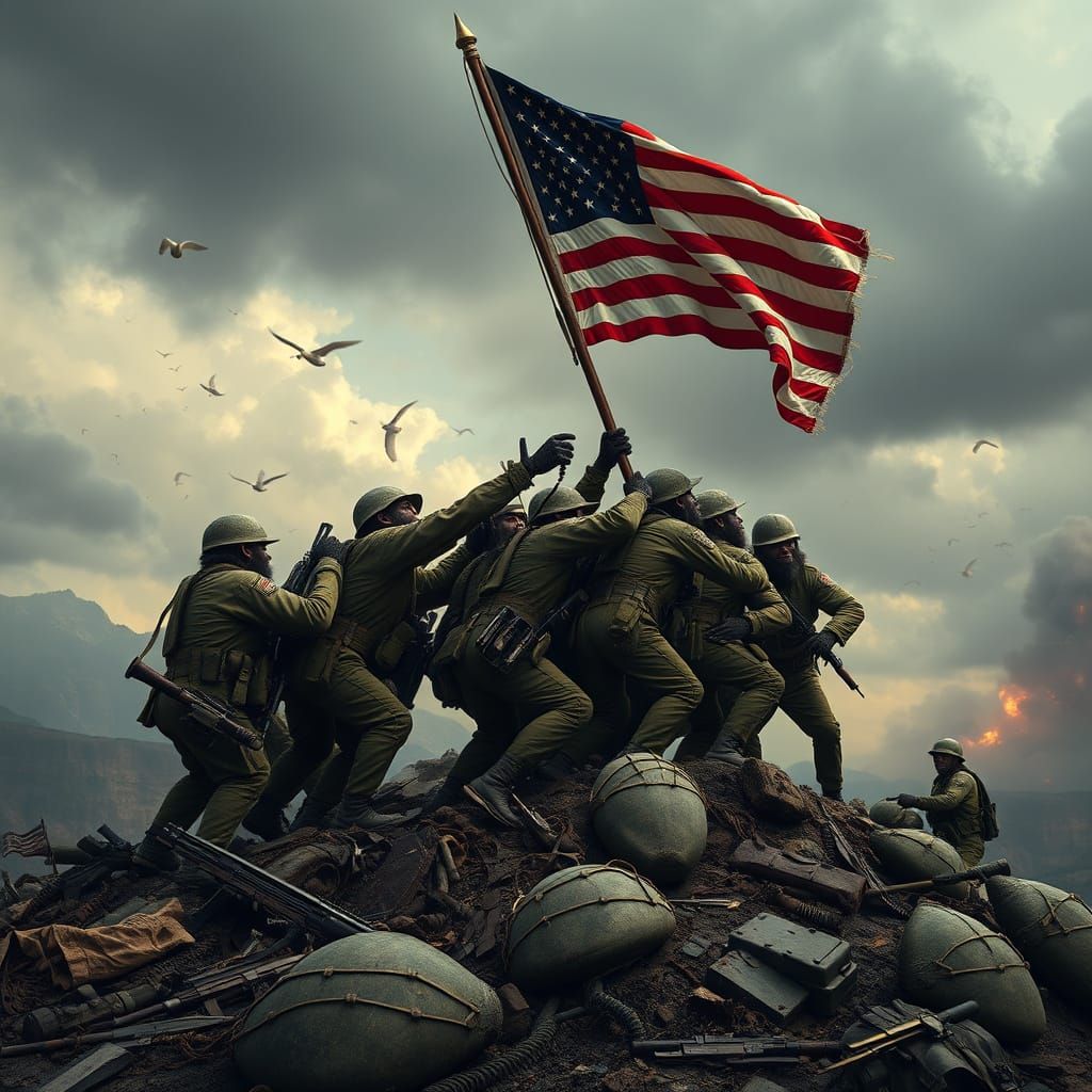 Apes Recreate Iwo Jima Flag Raising in War-Torn Landscape