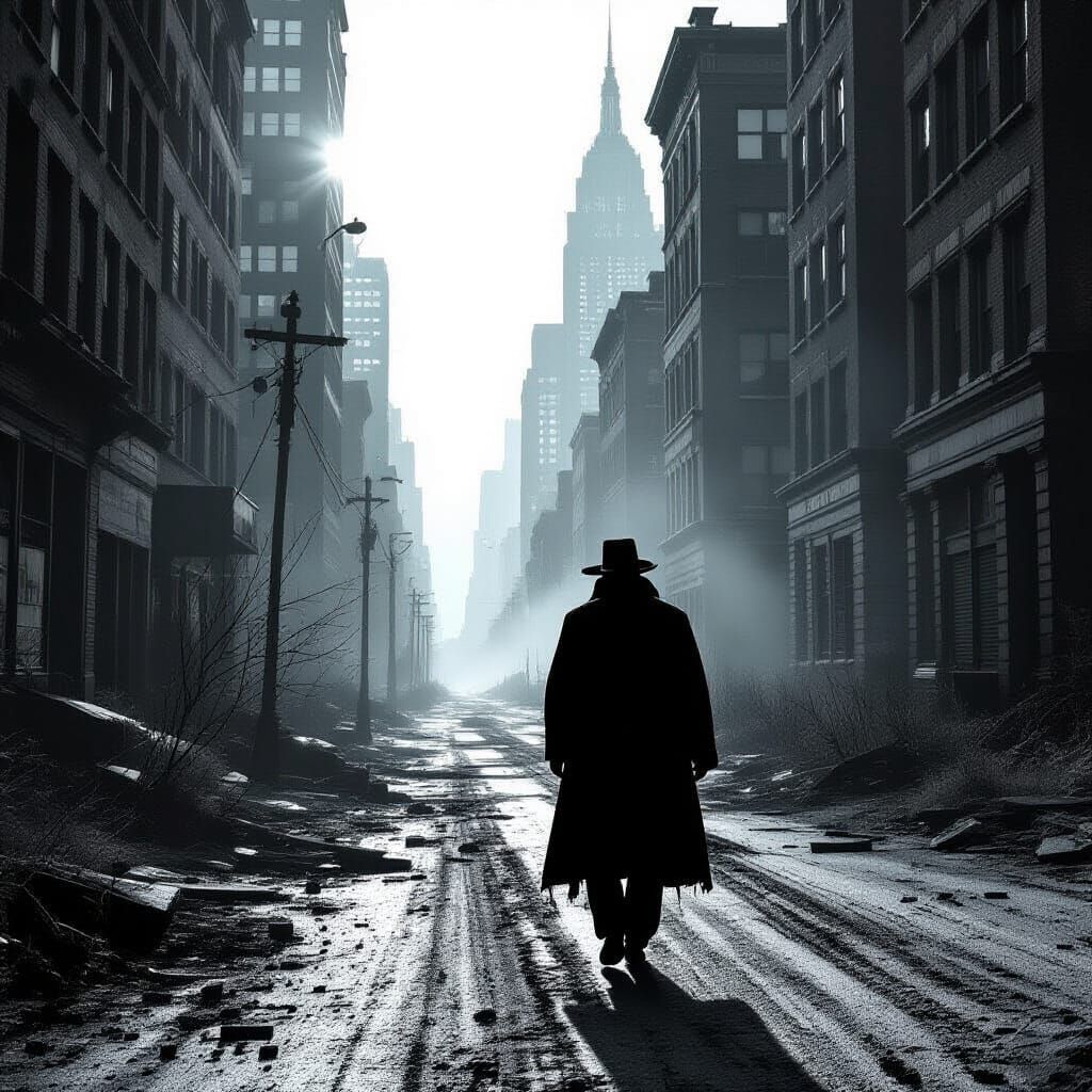 Hasidic Man in Post-Apocalyptic City Street