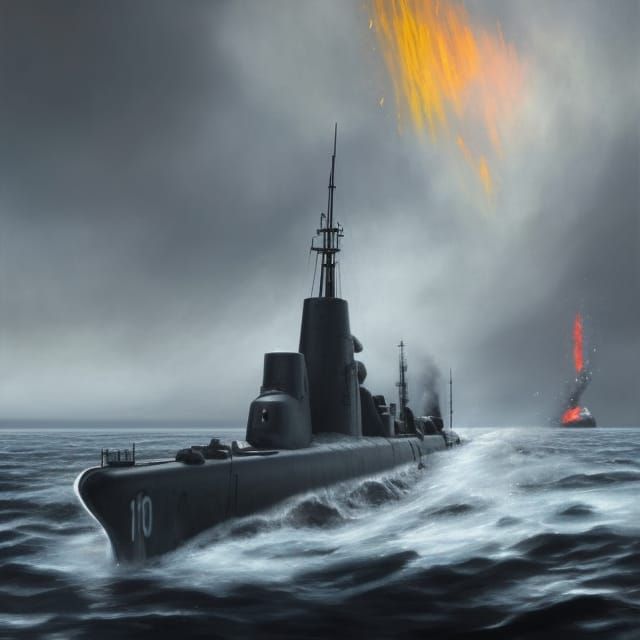 Arctic Submarine in World War II, Painterly Style