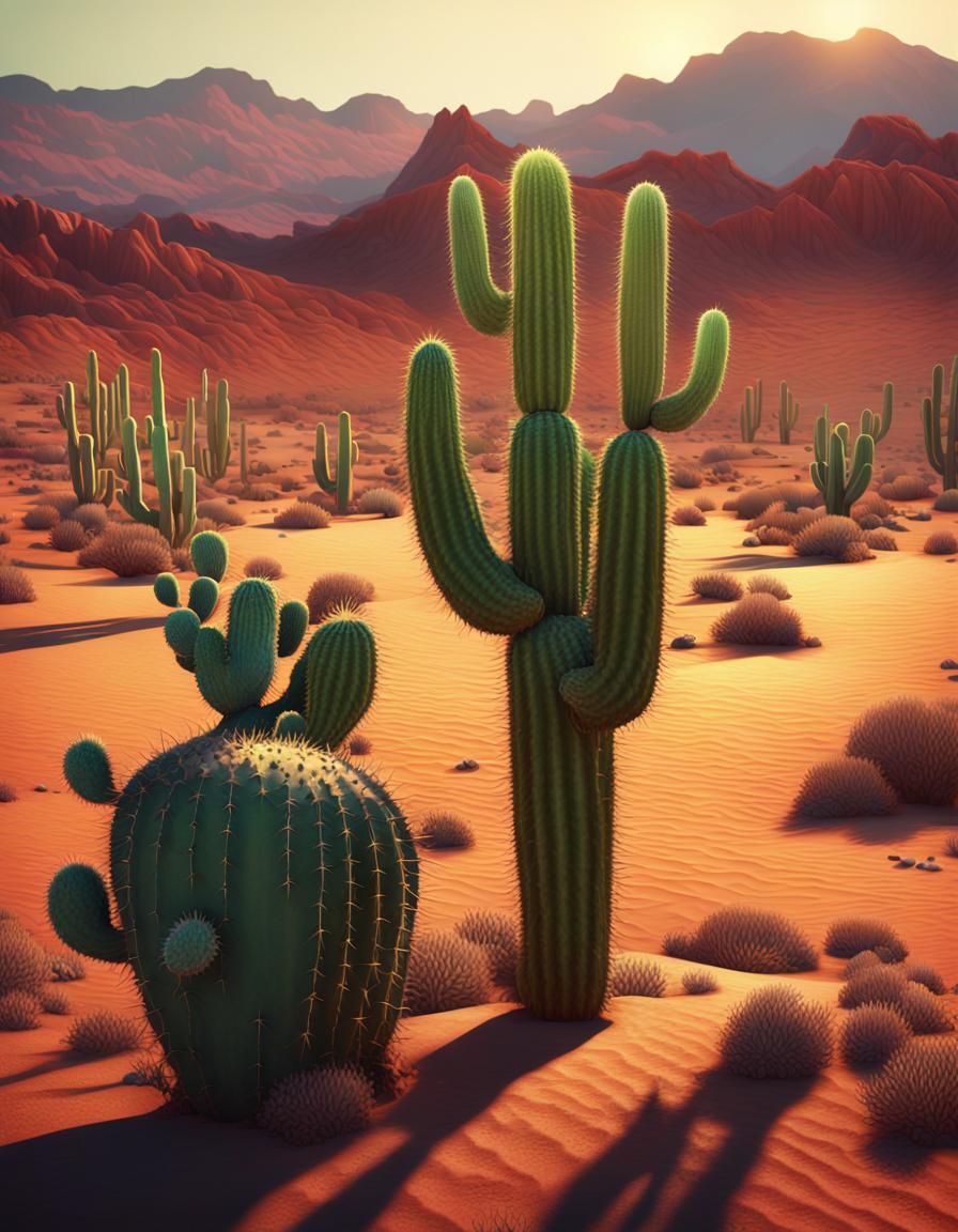Desert Cactus in Fantasy Matte Painting Style
