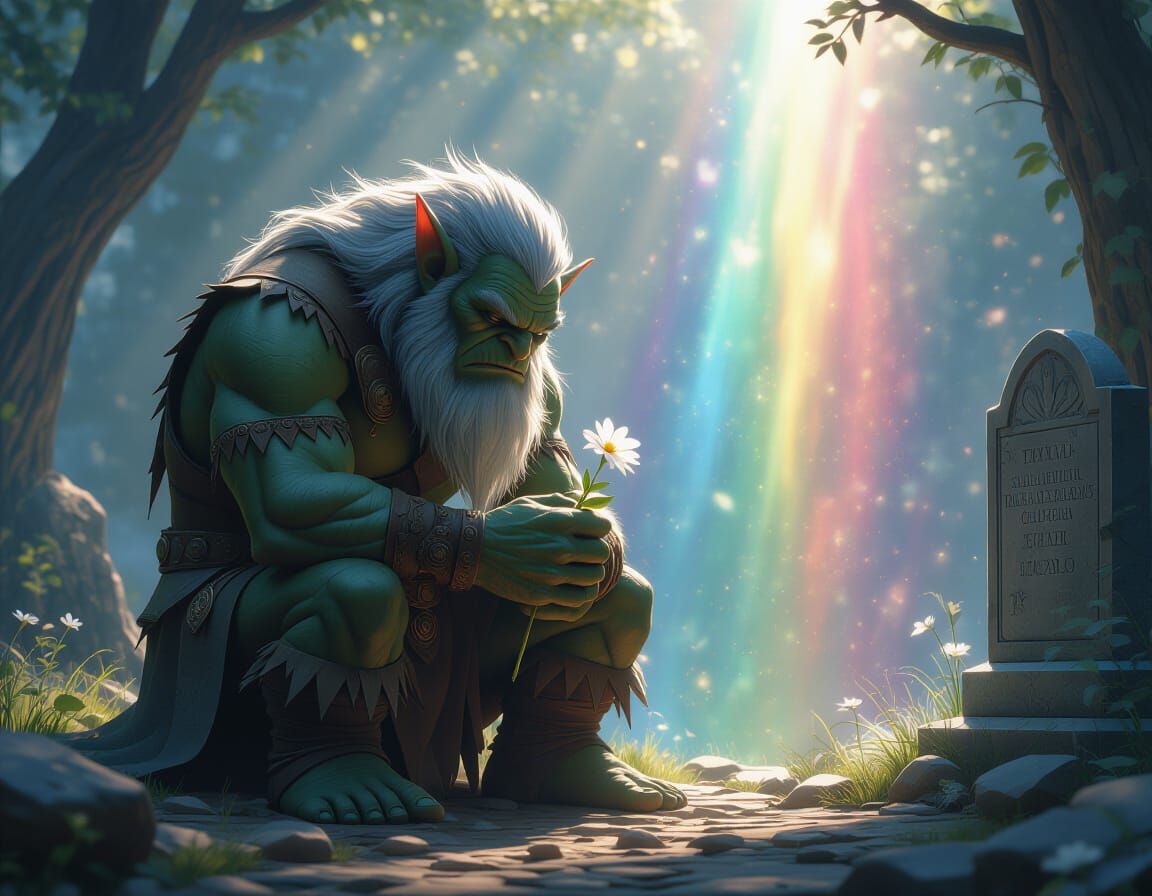 Mourning Troll in Rainbow Light, Digital Art