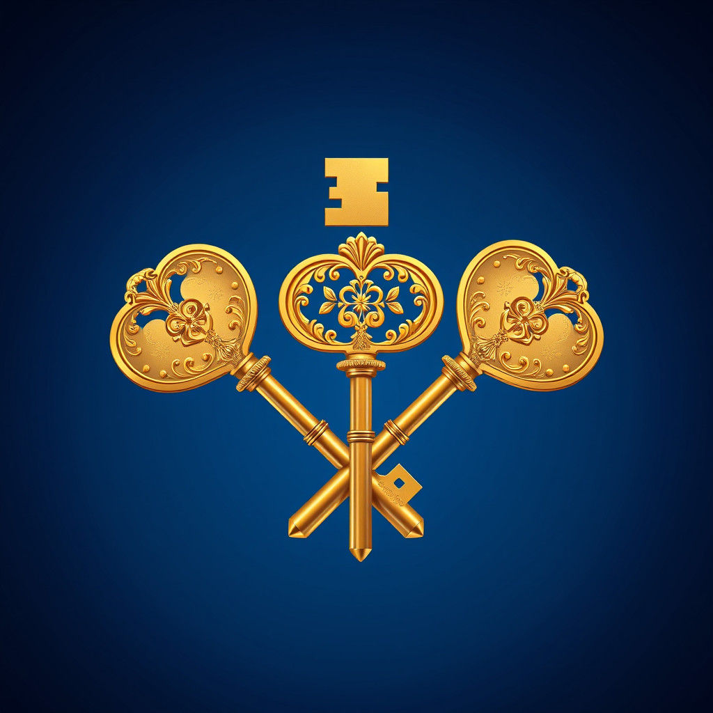 Elegant Gold Keys Logo with Floral Design