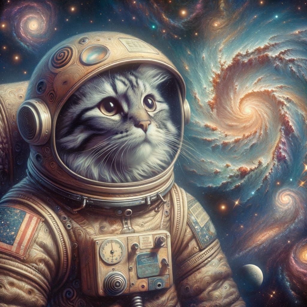 Cosmic Cat: A Spacewalk Dream in Matte Painting