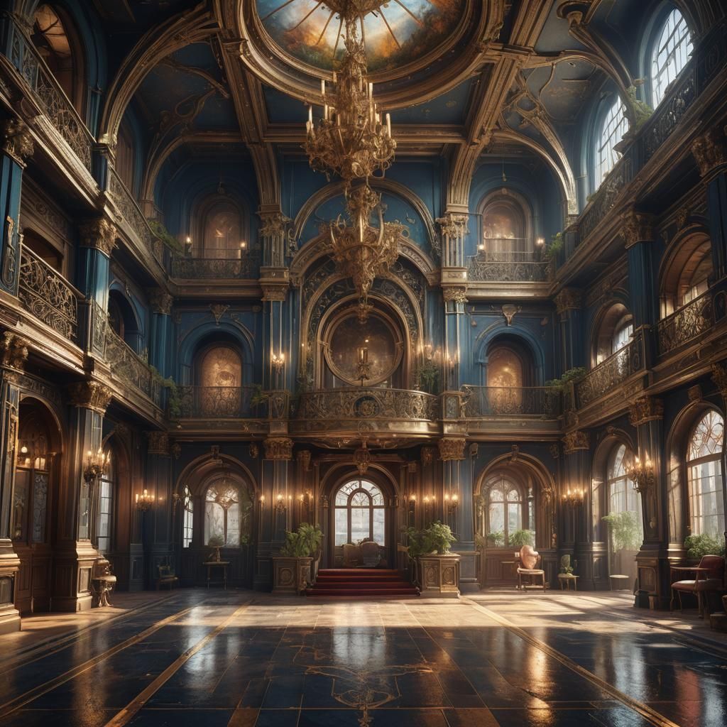 Fantastical Hotel Lobby in Detailed Matte Painting