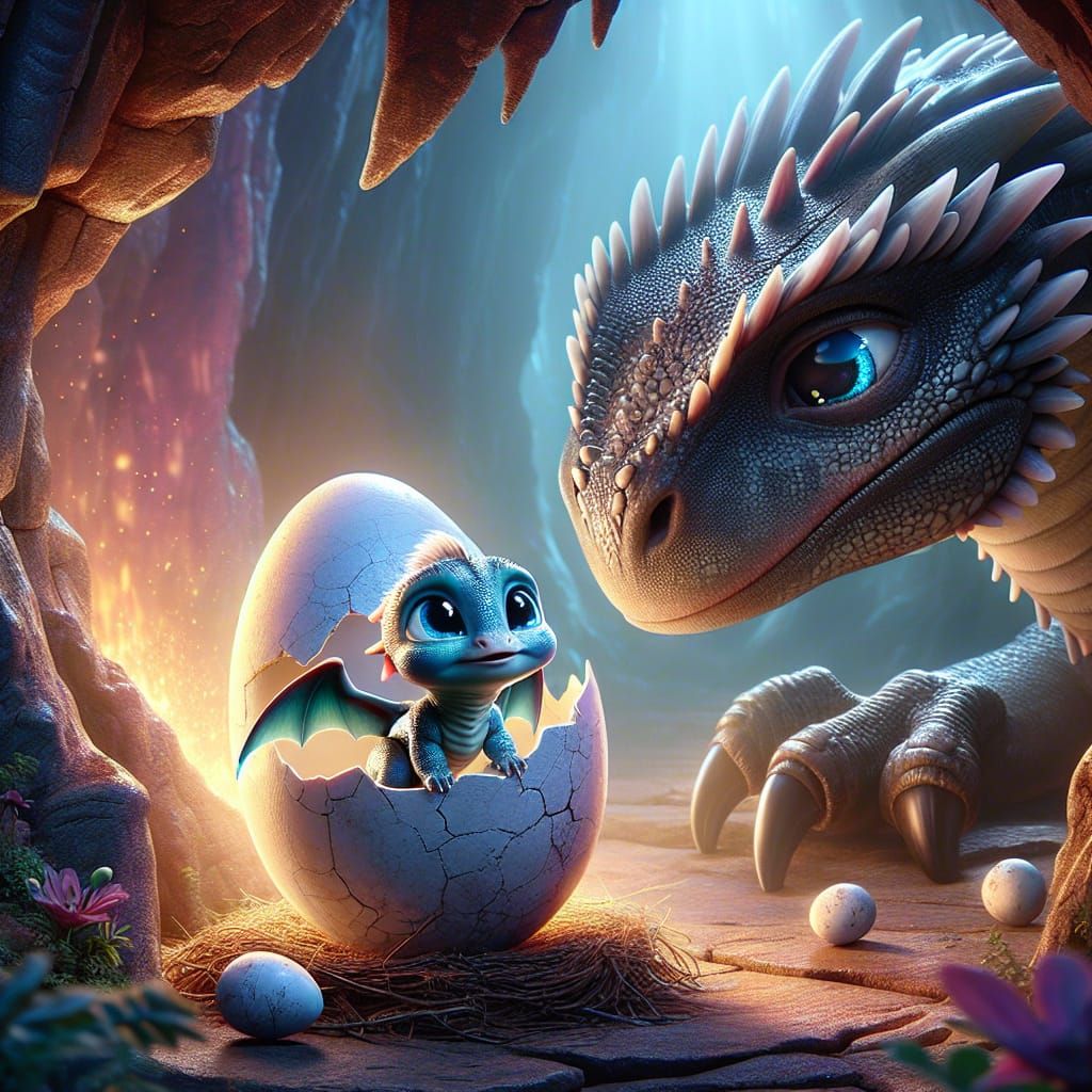 A cutest face crying new born sparkle blue eyes dragon after...