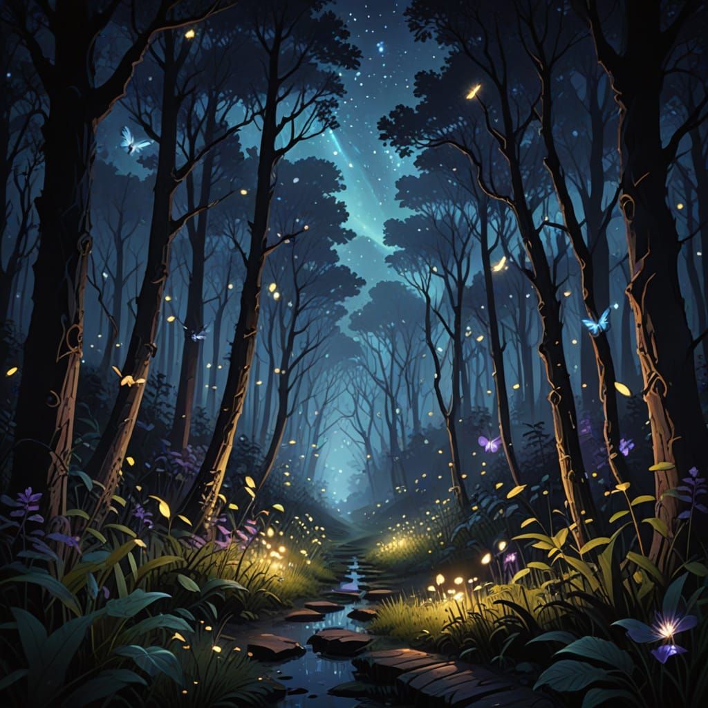 Enchanted Dark Forest Landscape in Digital Art