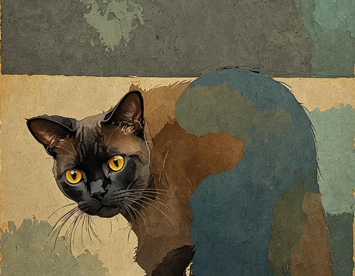 Abstract Burmese Cat Portrait with Complementary Colors