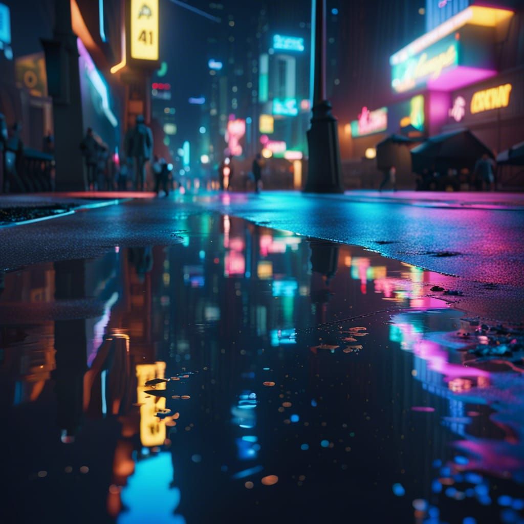 Neon Futuristic City Reflection in Ultra-Realistic 8K