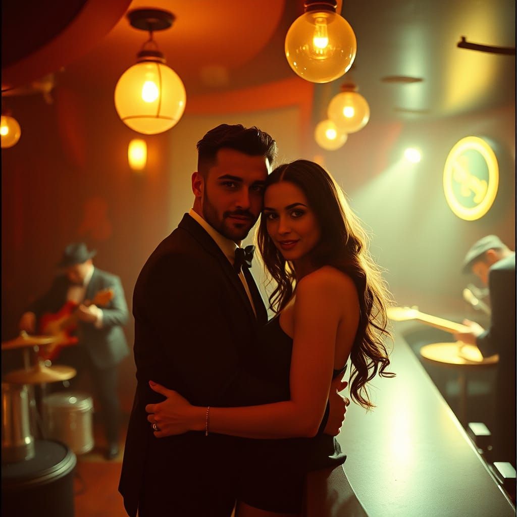 Sophisticated Jazz Club Couple in Warm Film Grain