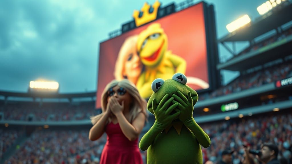 Miss Piggy and Kermit Jumbotron Shame, Cinematic Still