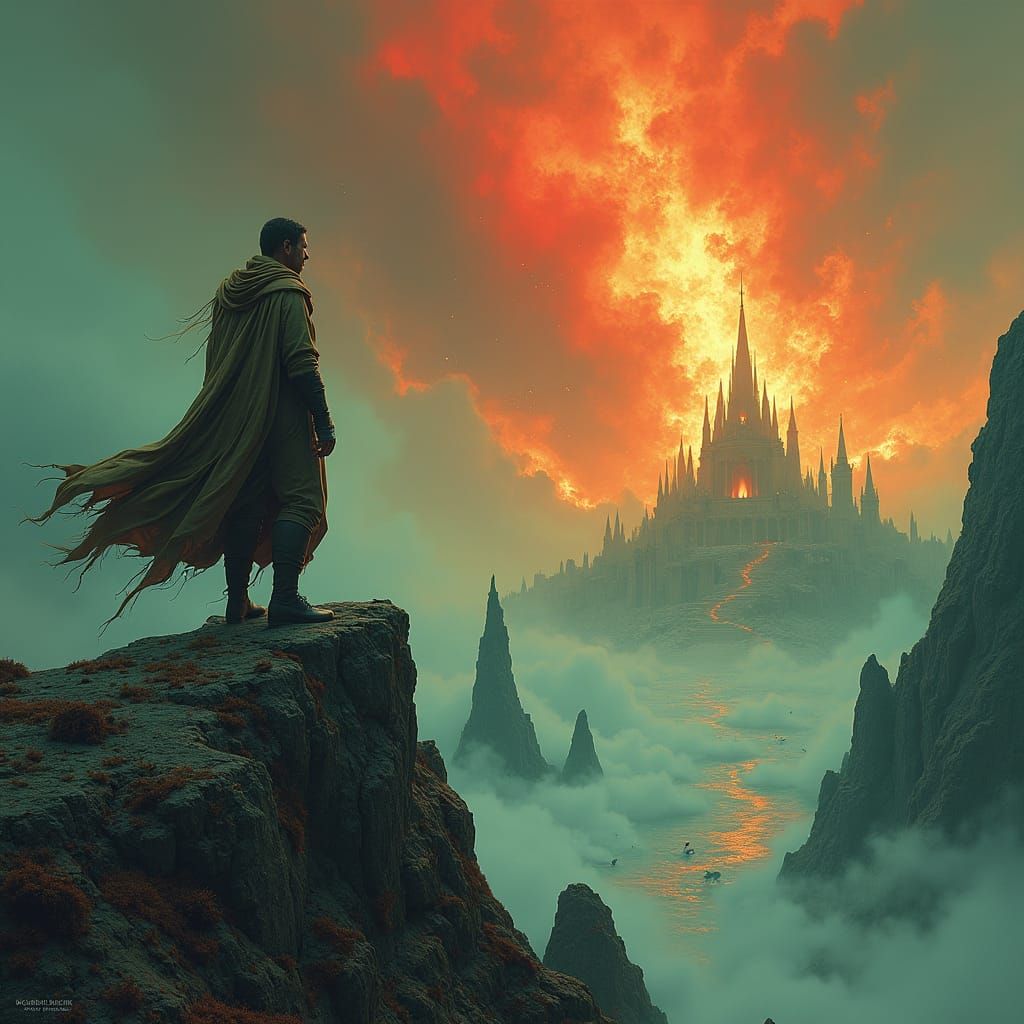 Heroic Figure Amidst Apocalyptic Ruins