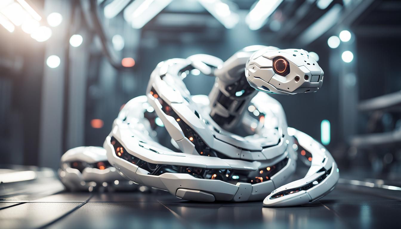 Futuristic White Snake Robot with Intricate Mech Details