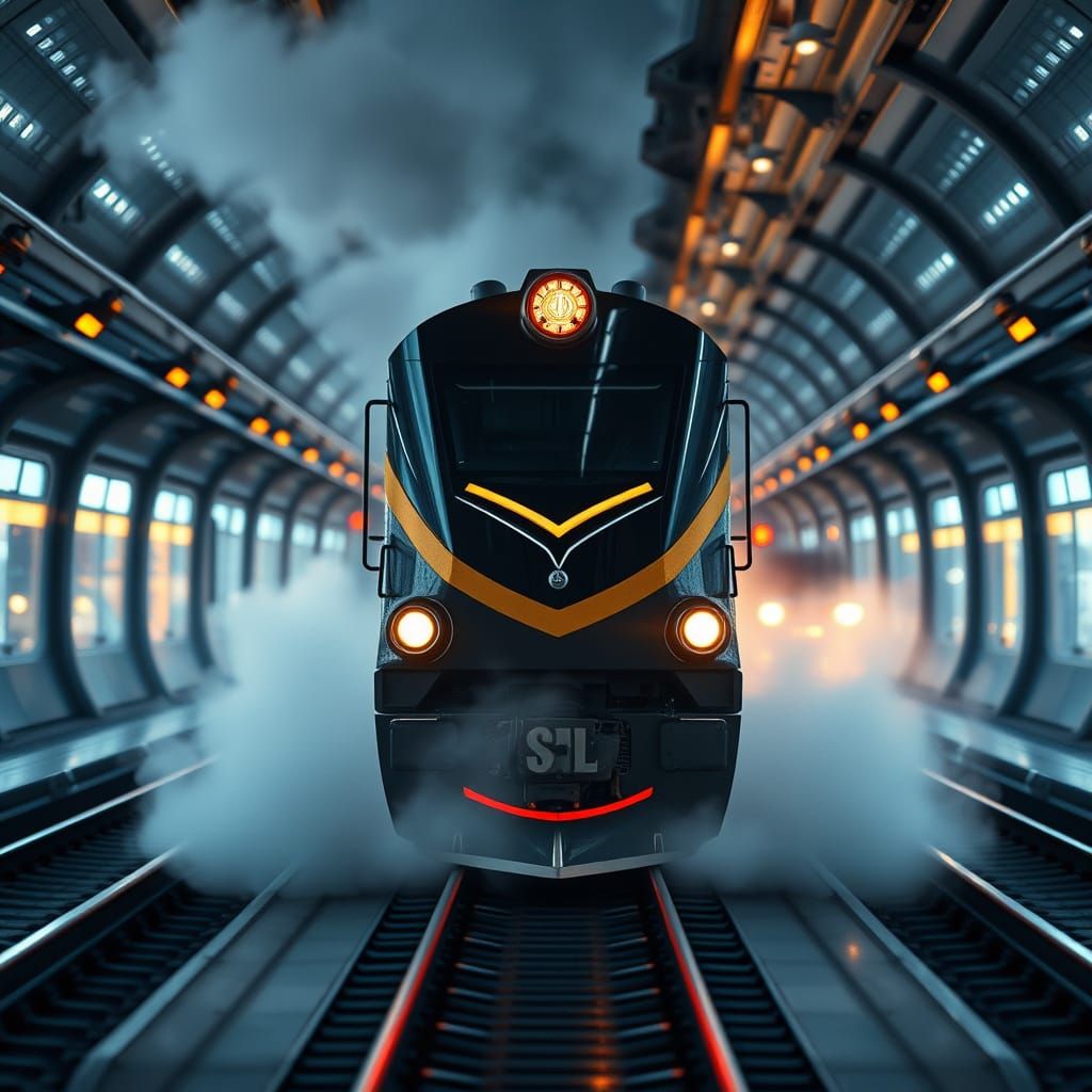Surreal 8K Train Convergence in Vintage and Futuristic Desig...