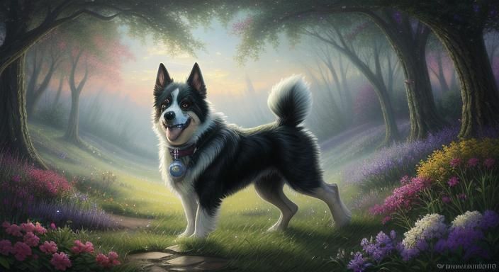 Ethereal Fantasy Dog in Misty Landscape