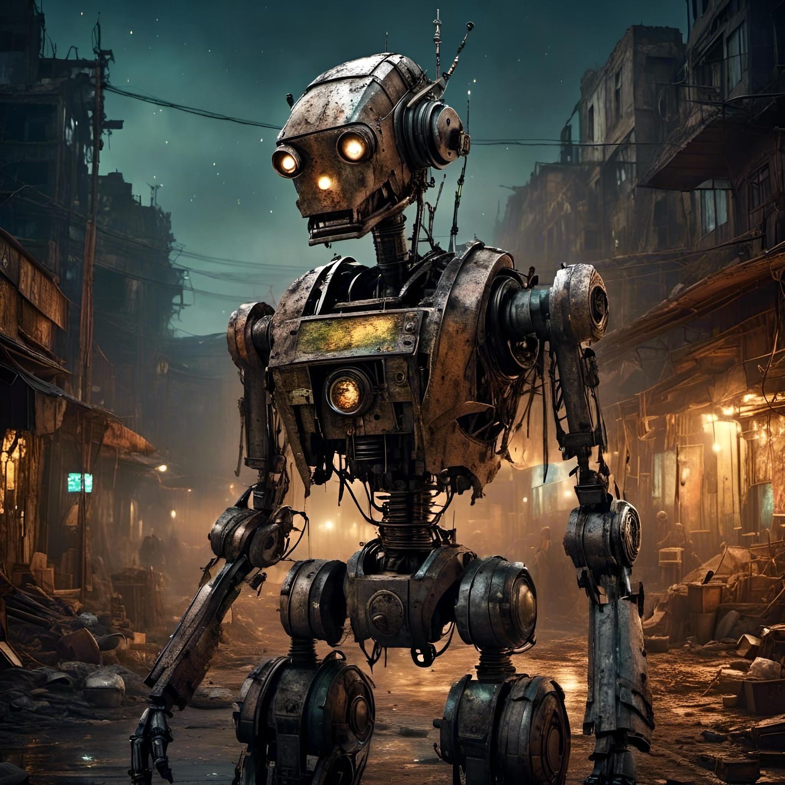 Corroded Robot in Post-Apocalyptic Wasteland