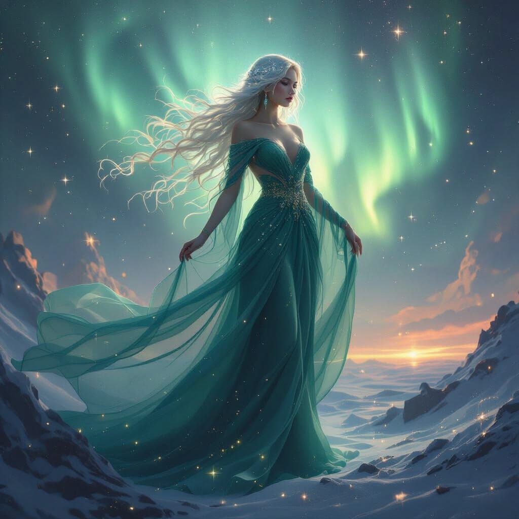 Aurora Borealis Goddess in Cosmic Impressionism Style