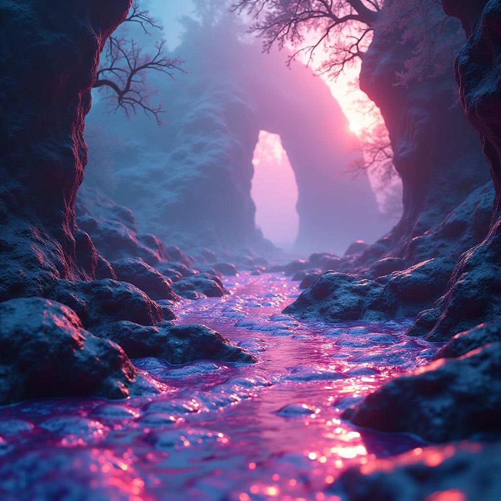 Iridescent Liquid Flowing Through Fantasy Realm