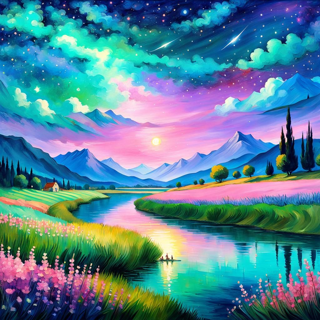 Starry Night Sky Illustration in Naturalism Style