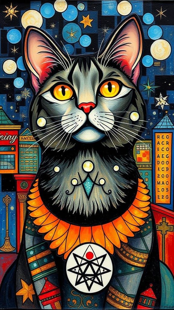 Vibrant Downtown Cat in Liminal Space
