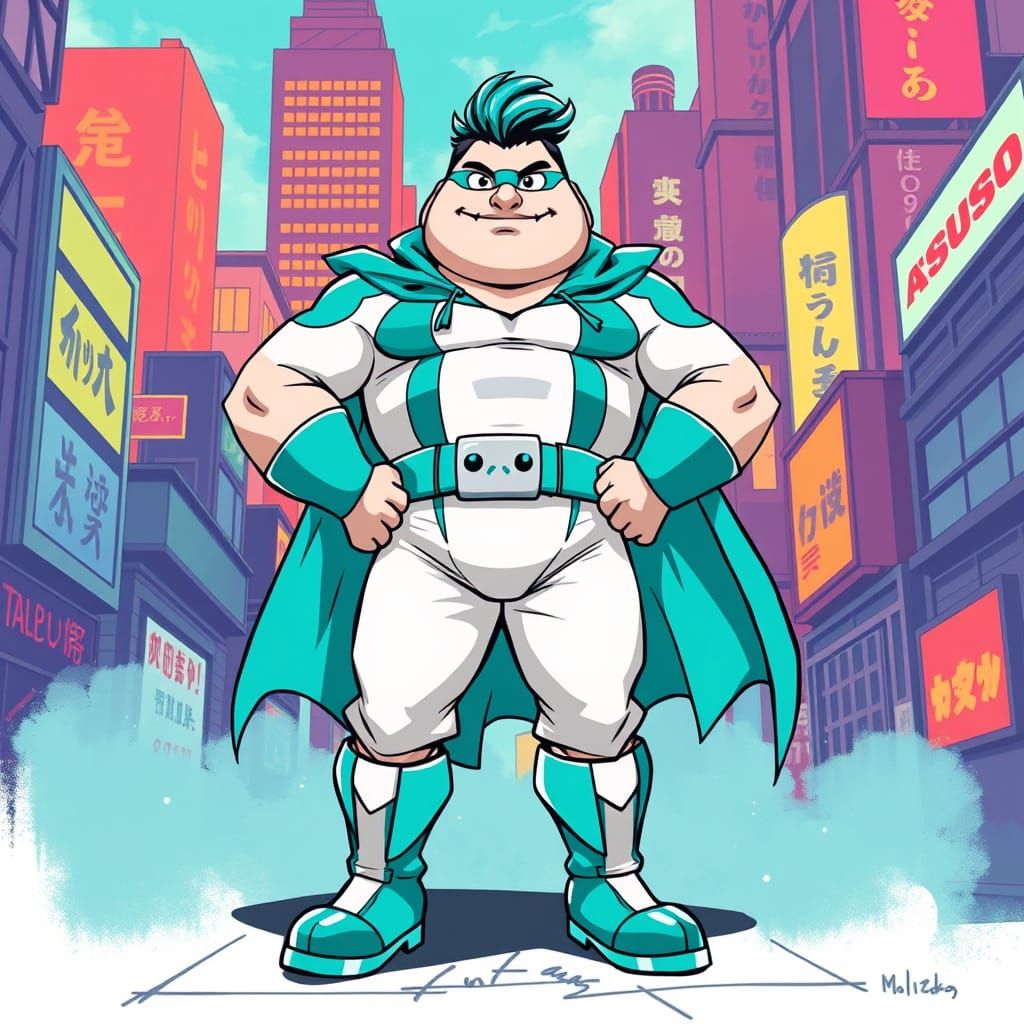 Heroic Fat Gum Stands Tall in Vibrant Cityscape