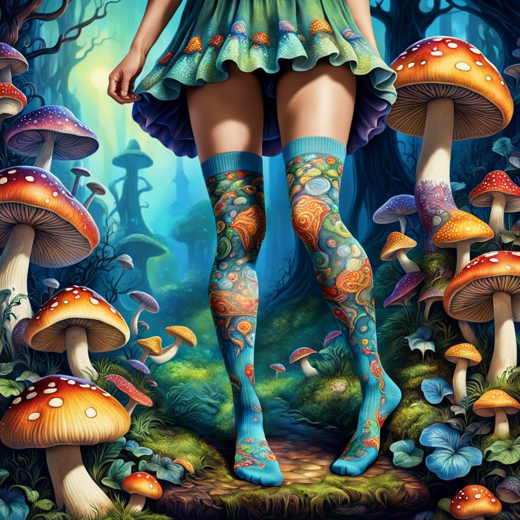 Mismatched Mushroom Socks in Fantasy Art Style