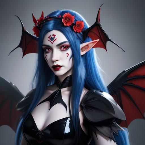 Elegant Half-Elf Vampire with Bat Wings