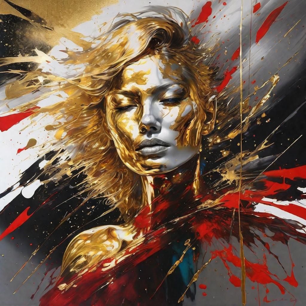 Golden Anime Art Print Portrait with Reflective Surface