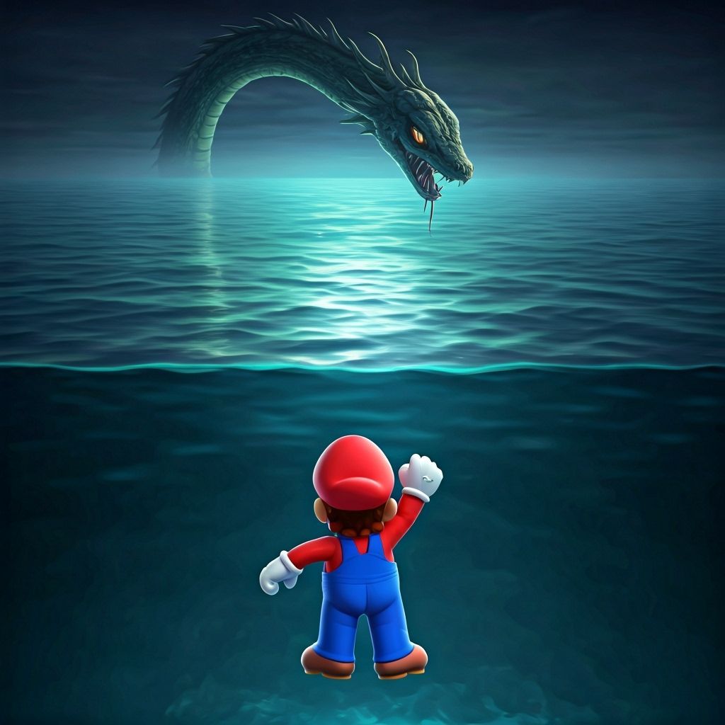 Mario's Descent into the Abyss: Digital Illustration