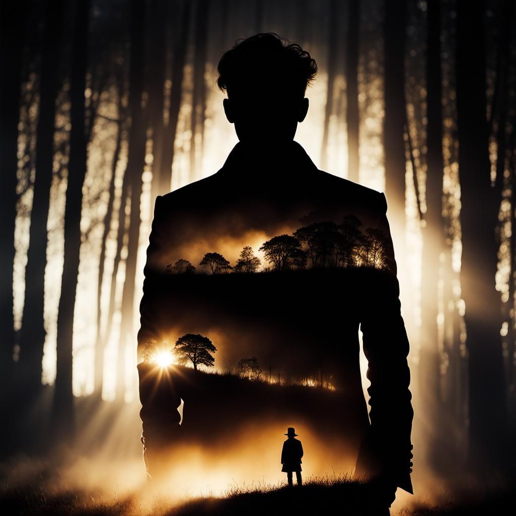 Mysterious Man Silhouette in Double Exposure Art