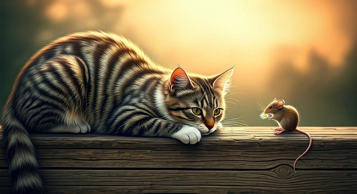 Serene Feline Encounter in Warm, Golden Light