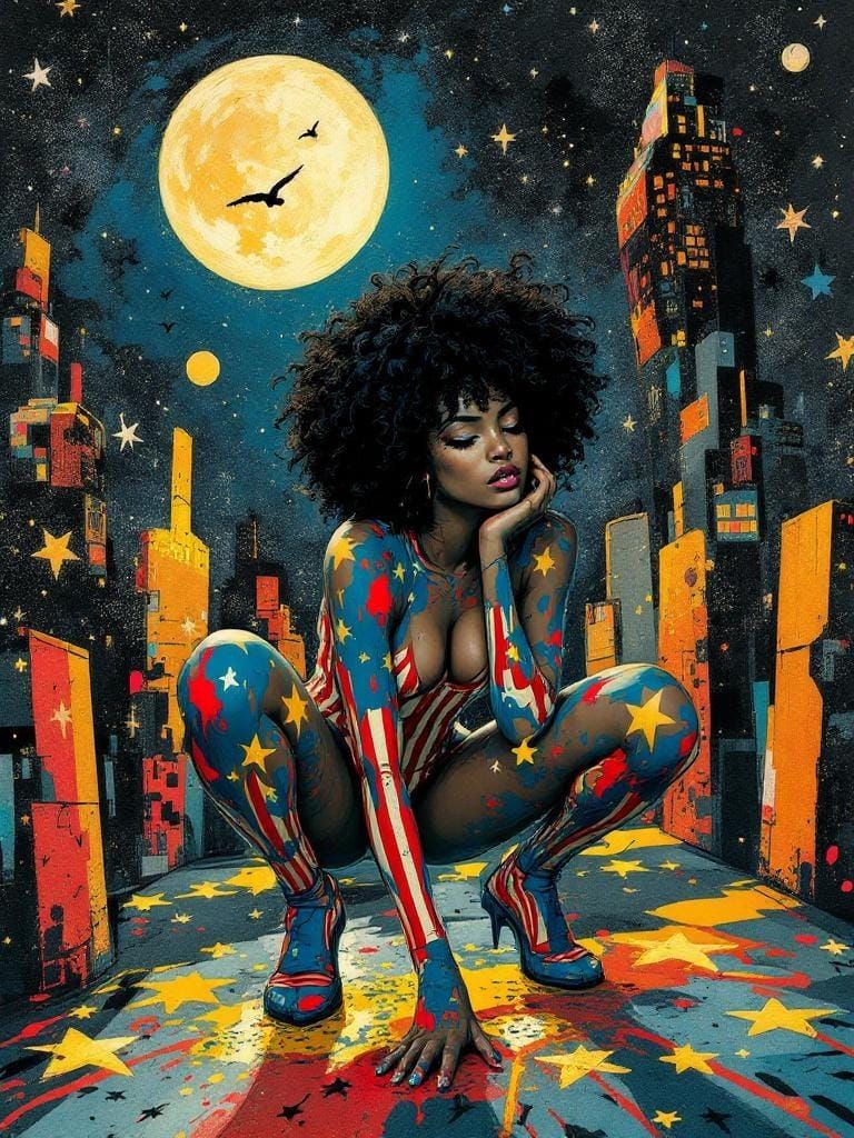 Expressive Woman in City Void, Surreal Art Style