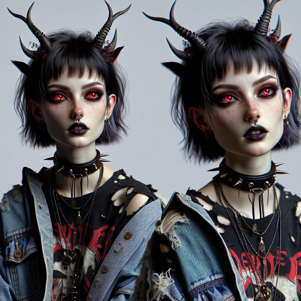 Fierce Punk Woman with Antlers in Liminal Space