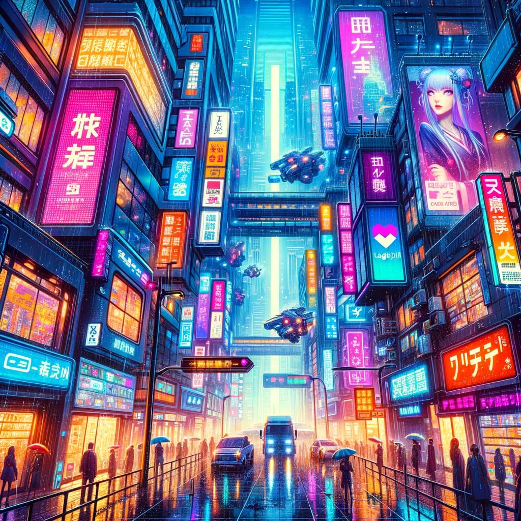 Cyberpunk Cityscape in Anime Style