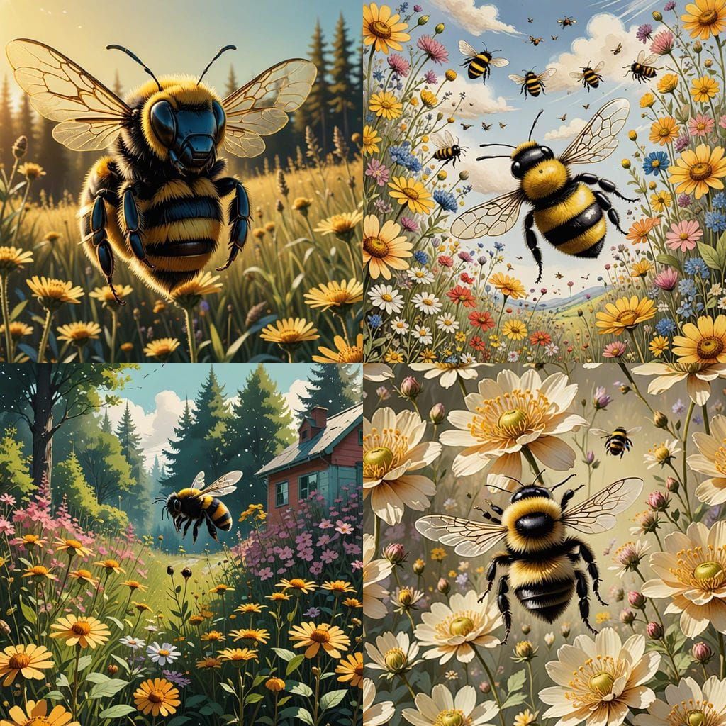 A Colorful Bumble Bee in Flight