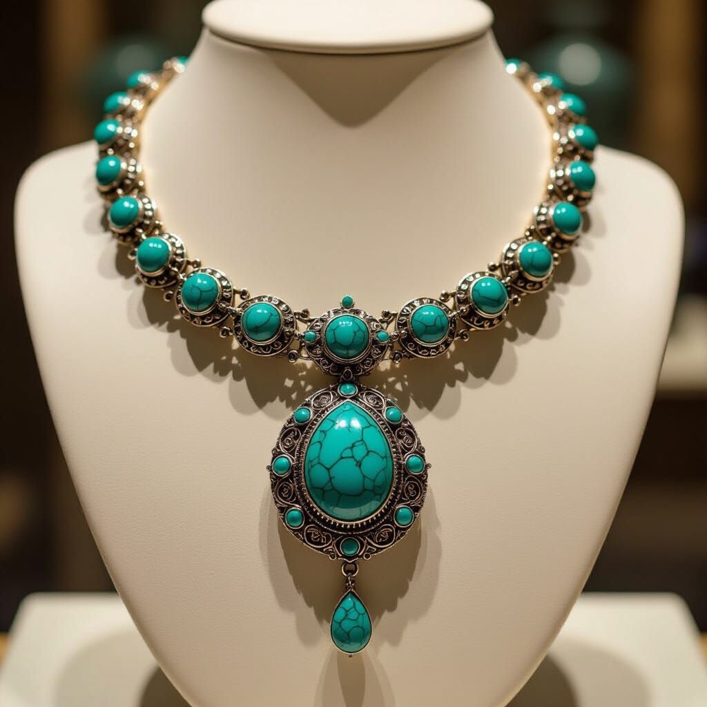 Ottoman Turquoise Pendant Necklace Inspired by İznik Pottery