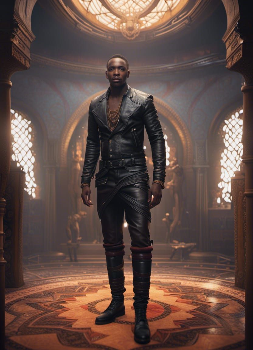 African Man in Cathedral: Detailed Matte Painting